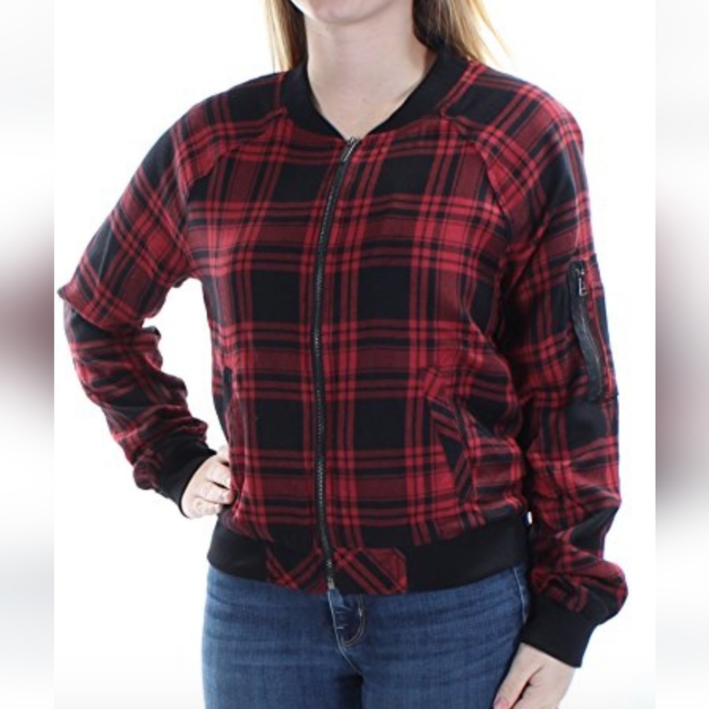 Sanctuary Red Plaid Dylan Lightweight Bomber Jacket Indie Grunge 90s, Size XL